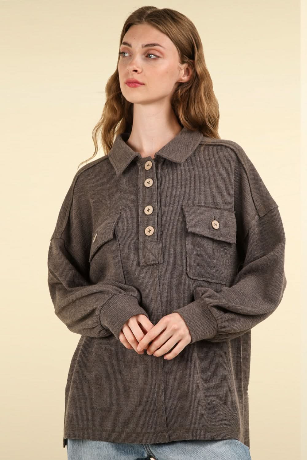 Very J collared knit top with pockets - Love Salve